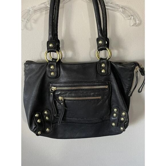 Linea Pelle Black Leather Front Zippers Luxury Gold Hardware Purse Bag READ - Picture 3 of 16